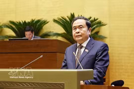 越南国会主席陈青敏在闭幕式上发表讲话。图自越通社
