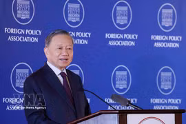越共中央总书记、国家主席苏林在美国外交政策协会发表施政演讲。图自越通社