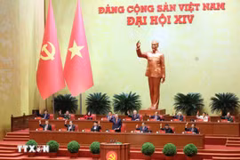 各位代表表决通过了越共第十四届中央委员会委员人数。图自越通社