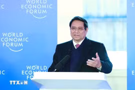 越南政府总理范明政在世界经济论坛与越南国家战略对话会上发言。图自越通社