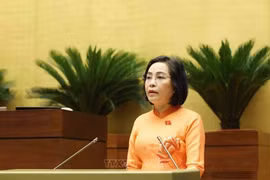 越南国会副主席阮氏清作关于缩短第十五届国会和2021-2026年各级人民议会任期的呈文。图自越通社