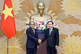 越南国会主席陈青敏（右）与马来西亚总检察长莫哈末杜苏基。图自越通社