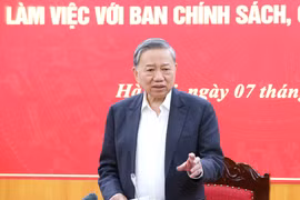 越共中央总书记苏林在会议上发言。图自越通社