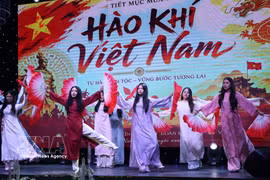 越南语交流活动上的一个文艺表演节目。图自越通社