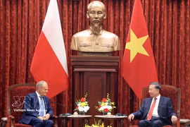 越共中央总书记、国家主席苏林与波兰总理唐纳德·图斯克。图自越通社