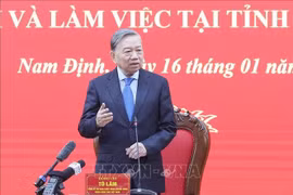 越共中央总书记苏林在会上发表讲话。图自越通社