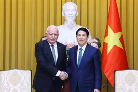越南国家主席梁强会见巴勒斯坦总统特使。图自越通社