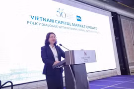 越南国家证券委员会主席武氏真芳在座谈会开幕式上致辞。图自越通社