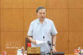 越共中央总书记、国家主席苏林在河内主持与中央内政部及相关机构的会议。图自越通社