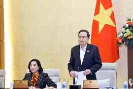 越南国会主席陈青敏在会上发表讲话。图自越通社