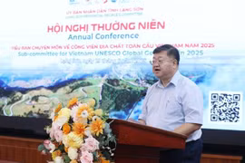 越南世界地质公园专业委员会主任、地质科学与矿产研究院院长郑海山在会议上发表讲话。图自越通社