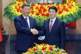 越南国家主席梁强与中共中央总书记、中国国家主席习近平。图自越通社