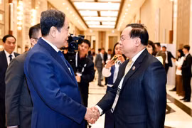 越南国会主席陈青敏会见老挝国会对外委员会主任萨尼亚·巴修斯。图自越通社