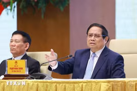 越南政府总理范明政在政府总理与数字化转型和推动增长领军国有企业会议发表讲话。图自越通社