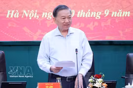越共中央总书记、国家主席苏林在会议上发表讲话。图自越通社