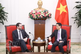 越南外交部副部长邓黄江会见英国驻越大使伊恩·弗鲁。图自越通社
