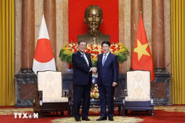 国家主席梁强会见日本首相石破茂。图自越通社