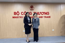 越南工贸部副部长潘氏胜与中国河南省人民政府副省长张敏合影。图自工贸部