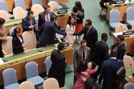 许多联合国会员国前来祝贺越南以高票当选。图自越通社
