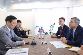 越南财政部部长吴文俊与俄罗斯联邦萨哈共和国（雅库特）首脑艾森·谢尔盖耶维奇·尼古拉耶夫举行双边会晤。图自越通社