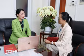 海防市大山乡党委书记郑接受越通社记者的采访。图自越通社