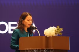 越南外交部副部长阮明姮在论坛上发表讲话。图自越通社