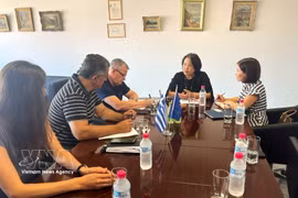 越南驻希腊大使范氏秋香与帕特雷商会举行座谈。图自越通社