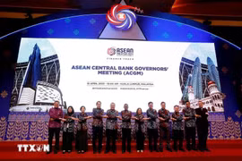 出席第12届东盟财长与央行行长会议的各国代表合影。图自越通社