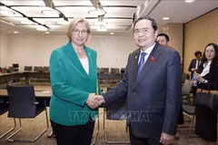越南国会主席陈青敏与德国联邦参议院议长安克·雷林格。图自越通社