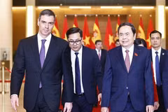越南国会主席陈青敏会见西班牙首相桑切斯。图自越通社