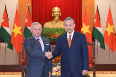 越共中央总书记苏林会见约旦国王阿卜杜拉二世。图自越通社