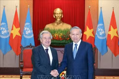 越共中央总书记苏林会见联合国秘书长古特雷斯。图自越通社