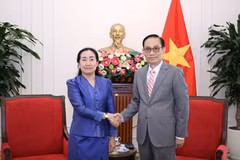 越南外交部长黎怀忠会见柬埔寨新任驻越大使索帕拉特。图自外交部