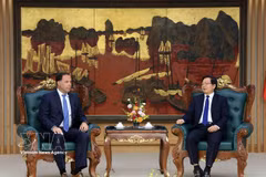 越南政府副总理胡国勇会见美国Coherent集团全球供应链总监杰夫·普莱斯。图自越通社