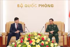 越南国防部长潘文江大将会见菲律宾国防部副部长伊里内奥·埃斯皮诺。图自越通社