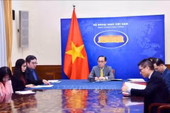 越南外交部长黎怀忠与法国欧洲和外交部部长让-诺埃尔·巴罗通电话。图自越通社