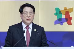 越南国家主席梁强发言。图自越通社