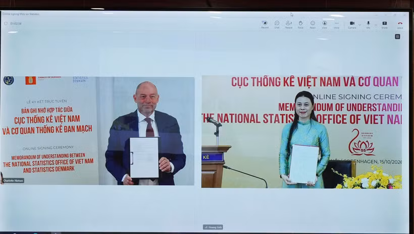 越南统计局与丹麦统计局举行线上仪式，签署关于官方统计、行政数据和数字化转型领域合作的谅解备忘录（MoU）。（统计局供图）