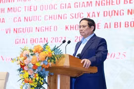 越南政府总理范明政发言。图自越通社