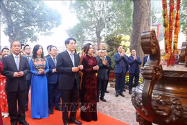 国家主席梁强同旅外越侨代表在升龙皇城上香。图自越通社
