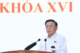 越共中央书记处常务书记陈锦秀发表讲话。图自越通社