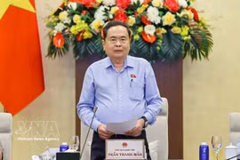 国会主席陈青敏发表讲话。图自越通社