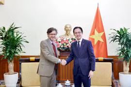 越南外交部副部长杜雄越会见哥伦比亚负责多边事务副外长毛里西奥·哈拉米略。图自越通社