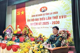 第二军区党委常委会委员、政治主任孔廷八上校发言。图自越通社