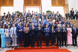 越南政府总理黎明兴与美国企业代表团合影。图自越通社