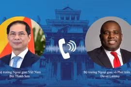 越南政府副总理兼外交部长裴青山与英国外交大臣戴维·拉米通电话。图自越通社
