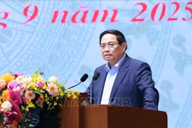 越南政府总理范明政发言。图自越通社