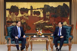 越南政府副总理胡国勇会见美国Coherent集团全球供应链总监杰夫·普莱斯。图自越通社