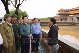 越南政府副总理梅文政前往顺化皇城检查内涝情况。图自越通社