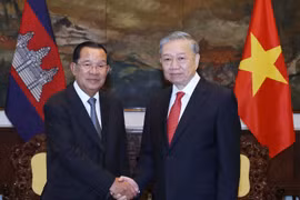 越共中央总书记苏林会见柬埔寨人民党主席洪森。图自越通社